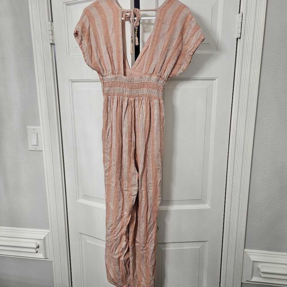 Anthropologie L Space Striped Cover-Up Jumpsuit Size Small pink viscose - Picture 7 of 9